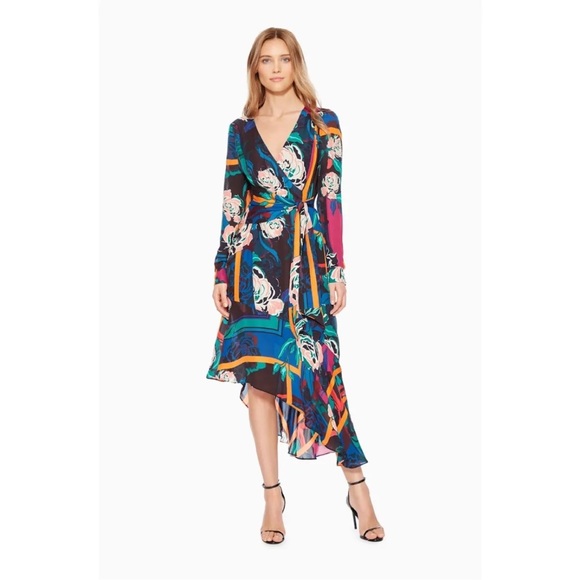 Parker Lorelei Silk Blend Floral Asymmetric long sleeve dress - Picture 1 of 9